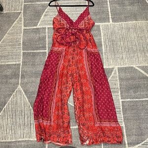 Free People Vibrant Red and Pink Jumpsuit